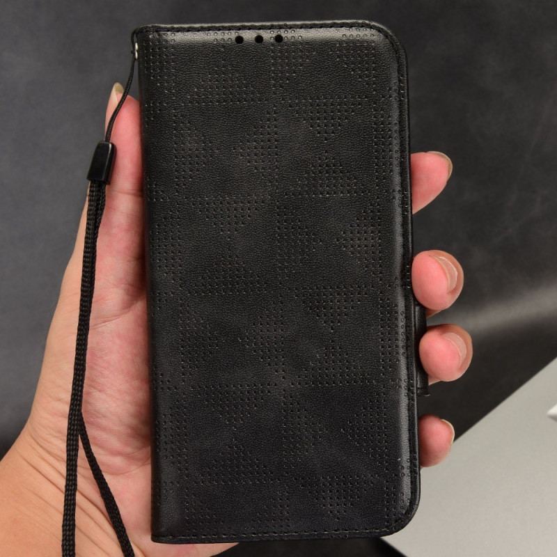 Capa De Couro Para Google Pixel 7 Pro Triângulos Estampados Com Cordão