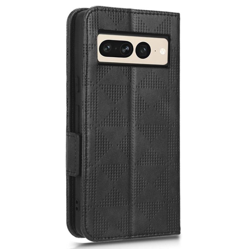 Capa De Couro Para Google Pixel 7 Pro Triângulos Estampados Com Cordão