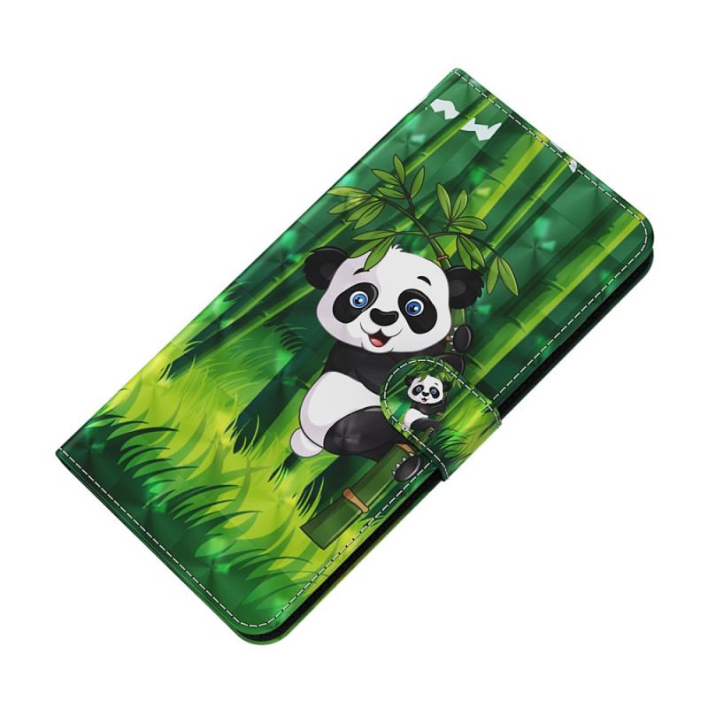 Capa Em Pele Para Google Pixel 7 Pro De Cordão Panda E Bambu Com Lanyard