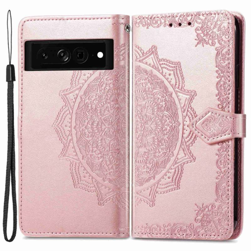 Capa Flip Para Google Pixel 7 Pro De Cordão Mandala Retrô Com Tiras