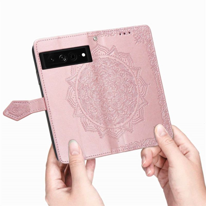 Capa Flip Para Google Pixel 7 Pro De Cordão Mandala Retrô Com Tiras