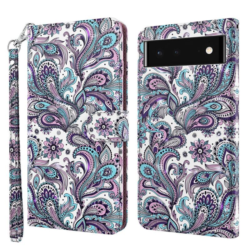 Capa Flip Para Google Pixel 7 Pro De Cordão Padrão Strappy Paisley