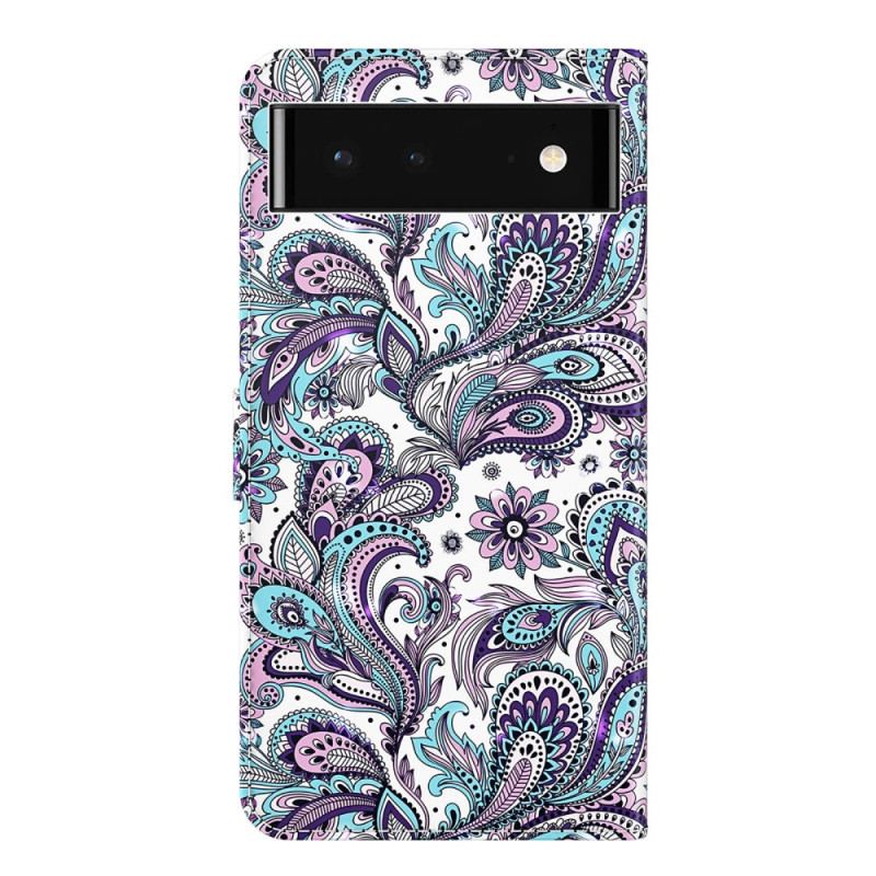 Capa Flip Para Google Pixel 7 Pro De Cordão Padrão Strappy Paisley