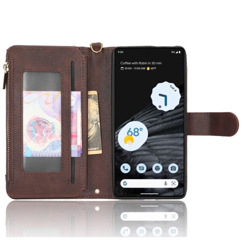 Capa Flip Para Google Pixel 7 Pro Couro Falso Com Cordão E Alça De Ombro