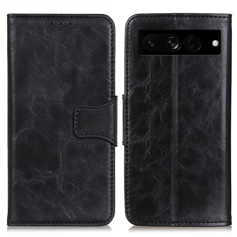 Capa Folio Para Google Pixel 7 Pro Fecho Reversível De Couro Rachado