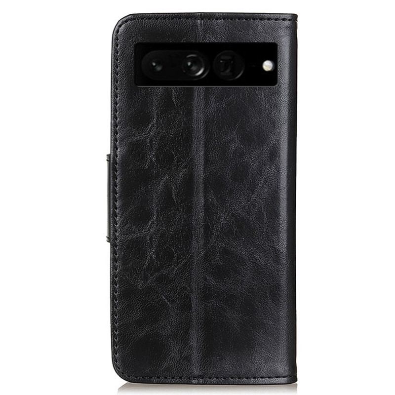 Capa Folio Para Google Pixel 7 Pro Fecho Reversível De Couro Rachado