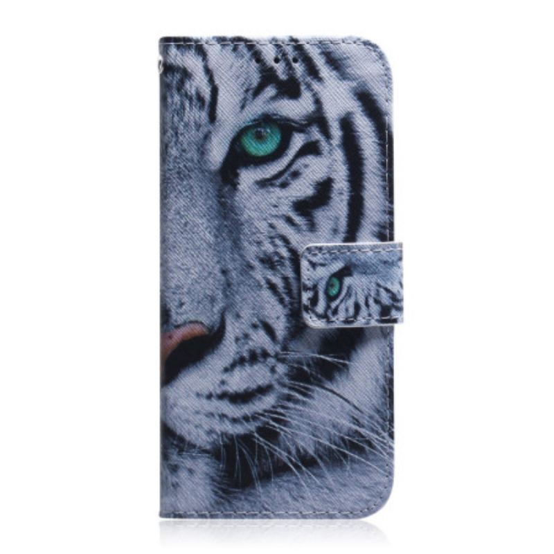 Capa Folio Para Google Pixel 7 Pro Tigre Branco