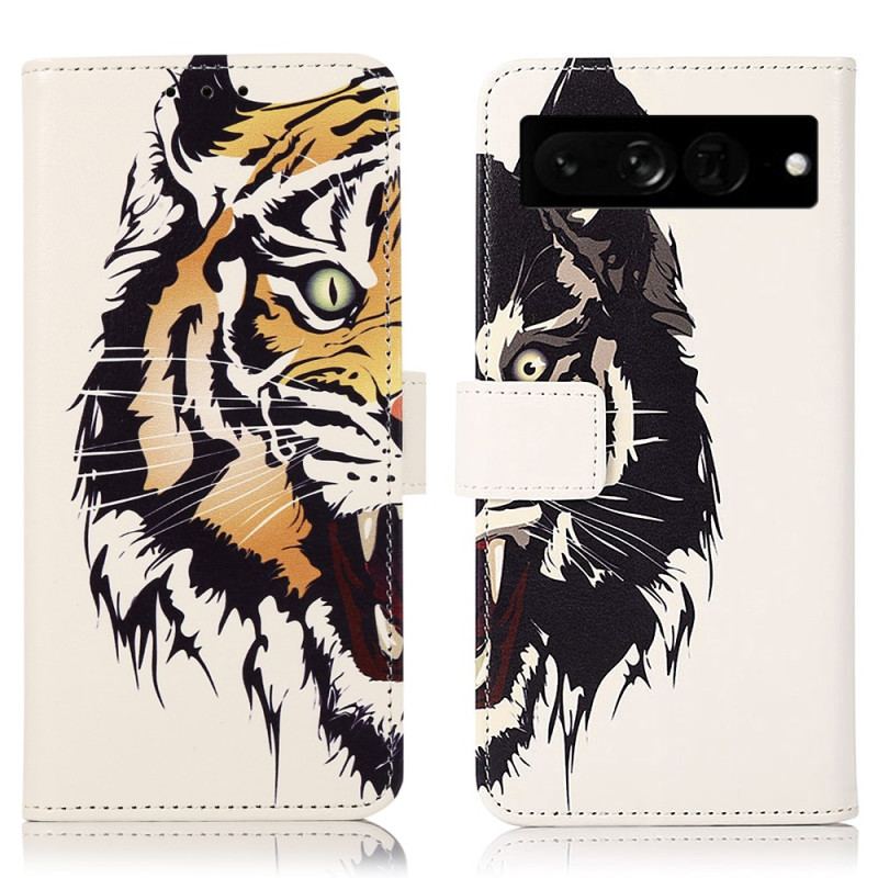 Capa Folio Para Google Pixel 7 Pro Tigre Feroz