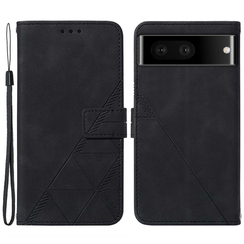 Capa Folio Para Google Pixel 7 Pro Triângulos Com Alça De Ombro