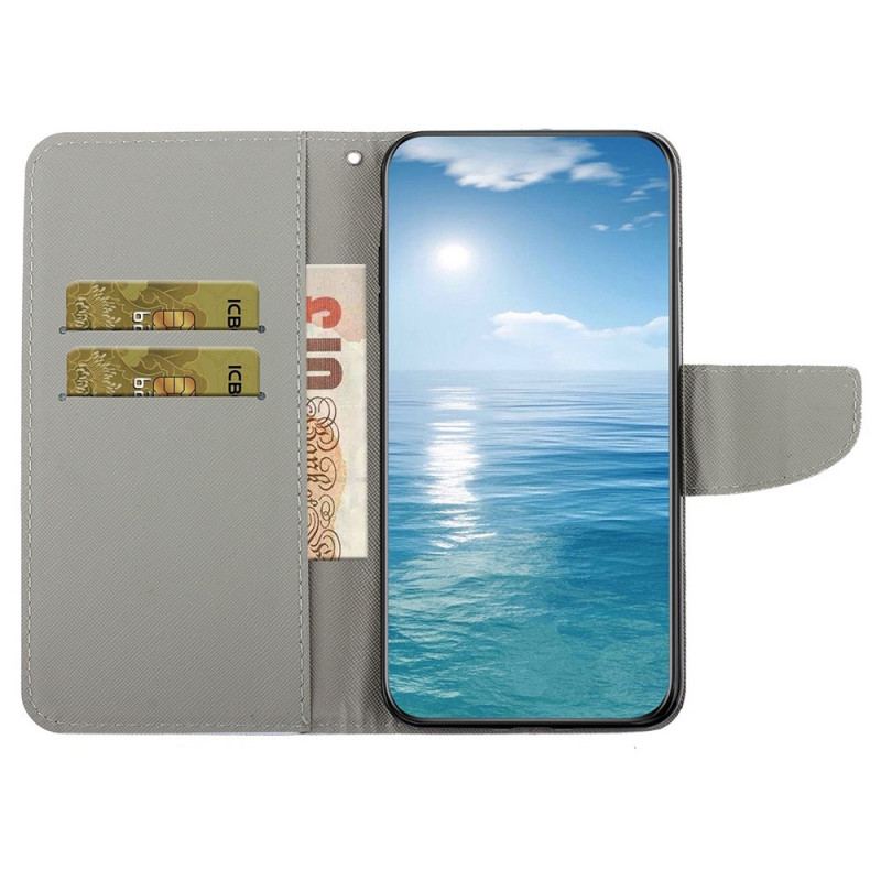 Capa De Couro Para Samsung Galaxy A13 Borboletas E Cordão