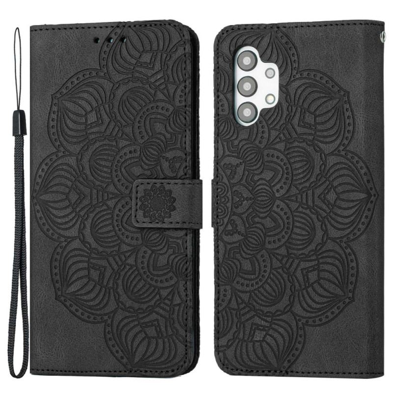 Capa De Couro Para Samsung Galaxy A13 De Cordão Mandala De Tiras Vintage