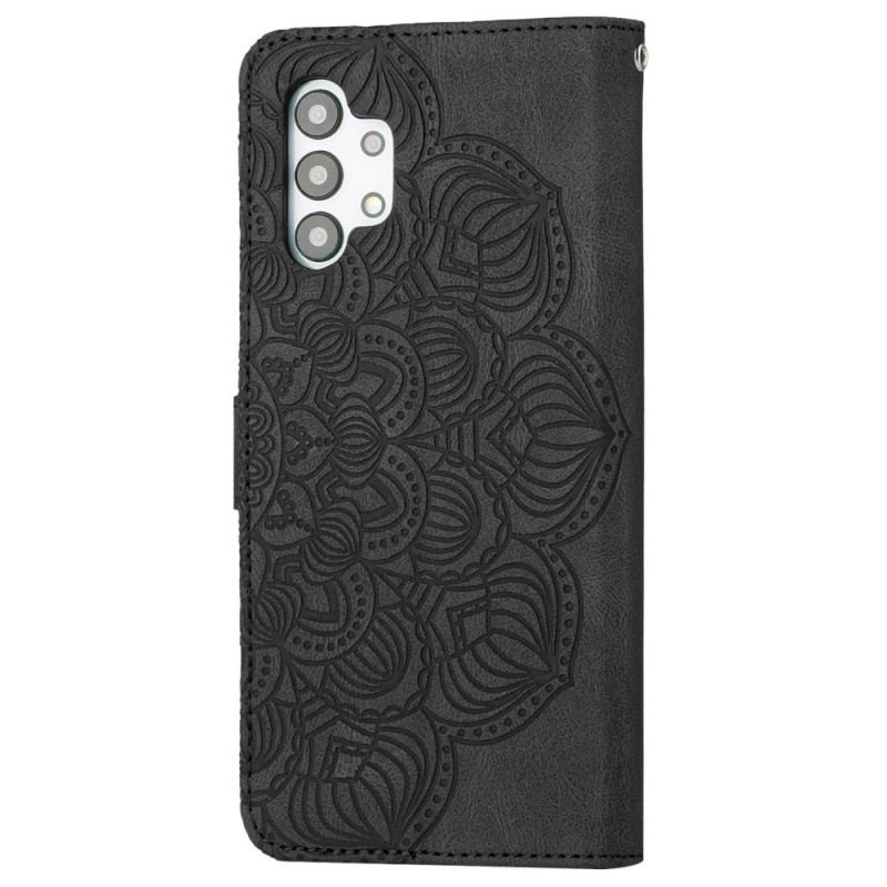 Capa De Couro Para Samsung Galaxy A13 De Cordão Mandala De Tiras Vintage