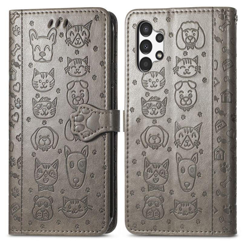 Capa Em Pele Para Samsung Galaxy A13 Animais Animados