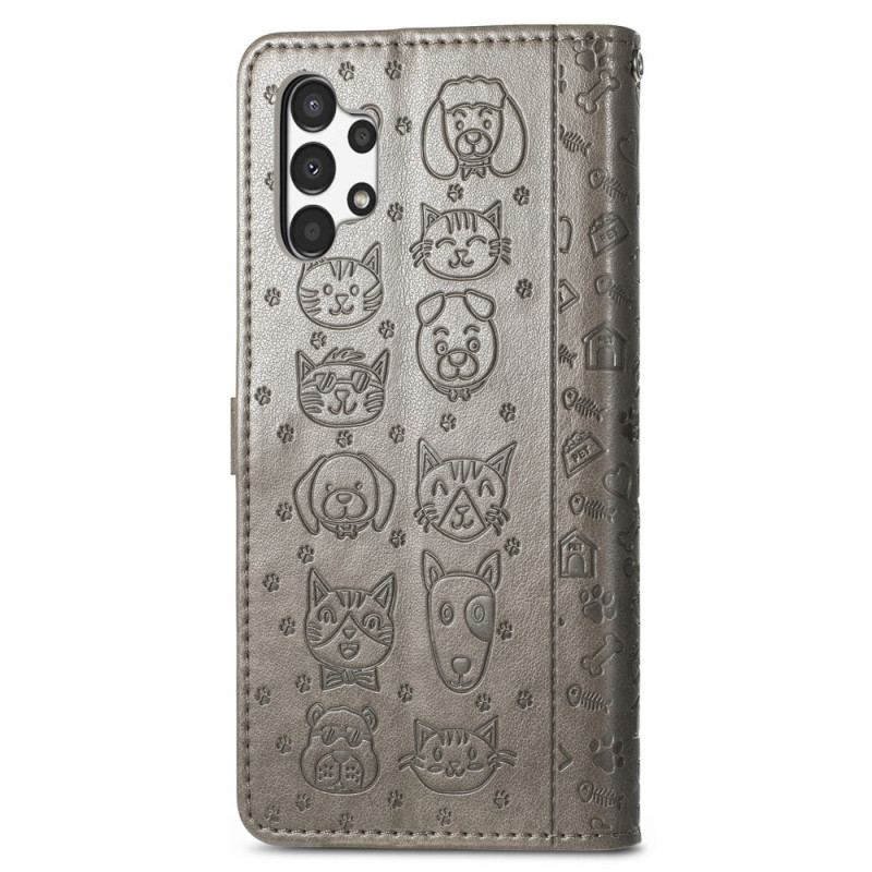 Capa Em Pele Para Samsung Galaxy A13 Animais Animados