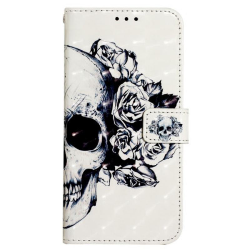 Capa Em Pele Para Samsung Galaxy A13 De Cordão Caveira Floral Com Alça