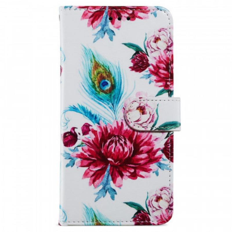 Capa Em Pele Para Samsung Galaxy A13 Flores Intensas