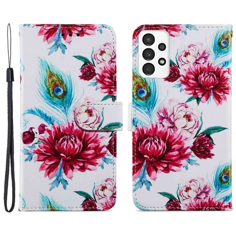 Capa Em Pele Para Samsung Galaxy A13 Flores Intensas