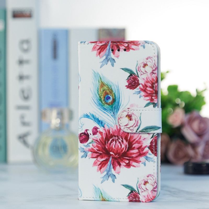 Capa Em Pele Para Samsung Galaxy A13 Flores Intensas