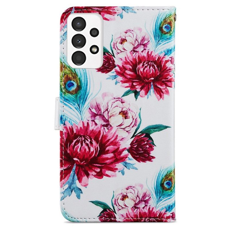 Capa Em Pele Para Samsung Galaxy A13 Flores Intensas