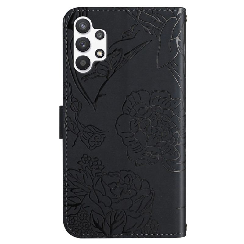 Capa Flip Para Samsung Galaxy A13 Borboleta Com Cordão