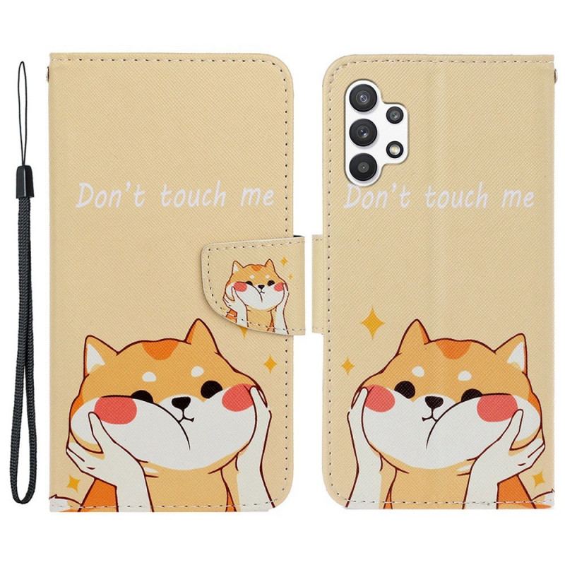 Capa Flip Para Samsung Galaxy A13 De Cordão Gato Não Me Toque Com Alça