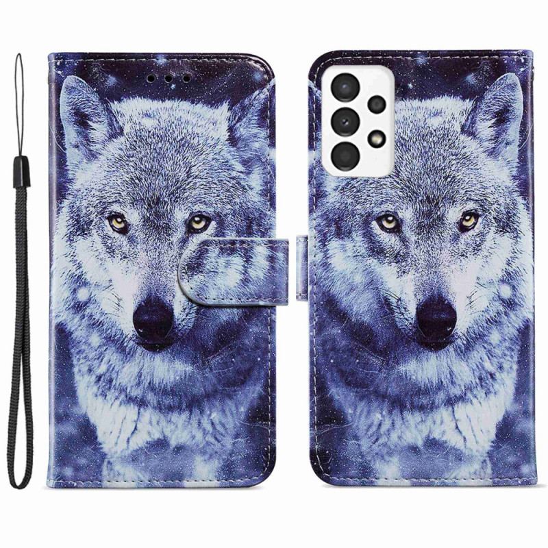 Capa Flip Para Samsung Galaxy A13 Lobo Soberbo Com Cordão