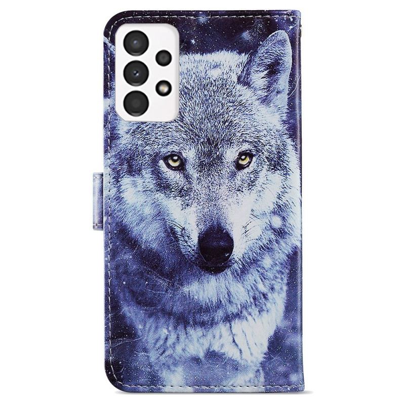 Capa Flip Para Samsung Galaxy A13 Lobo Soberbo Com Cordão