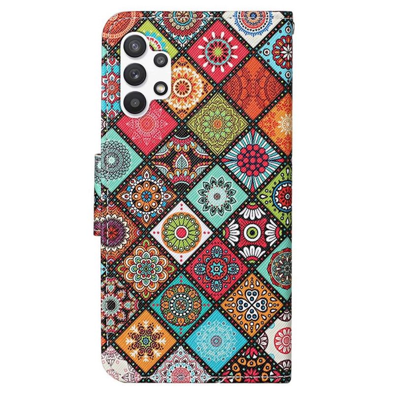 Capa Flip Para Samsung Galaxy A13 Patchwork Com Cordão