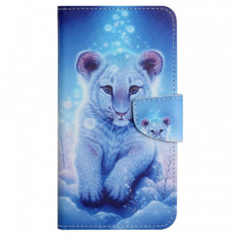 Capa Flip Para Samsung Galaxy A13 Tigre Branco Com Cordão