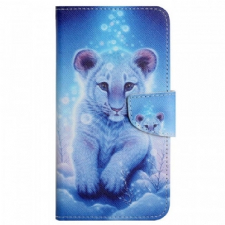 Capa Flip Para Samsung Galaxy A13 Tigre Branco Com Cordão