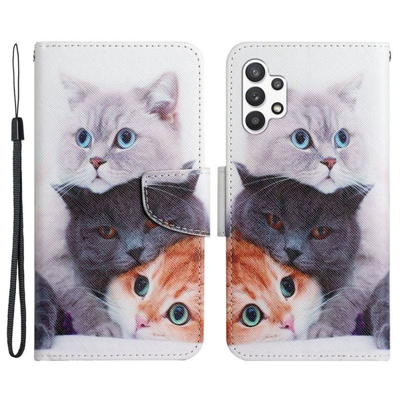 Capa Folio Para Samsung Galaxy A13 Contos De Gatos Com Cordão