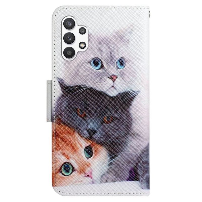 Capa Folio Para Samsung Galaxy A13 Contos De Gatos Com Cordão