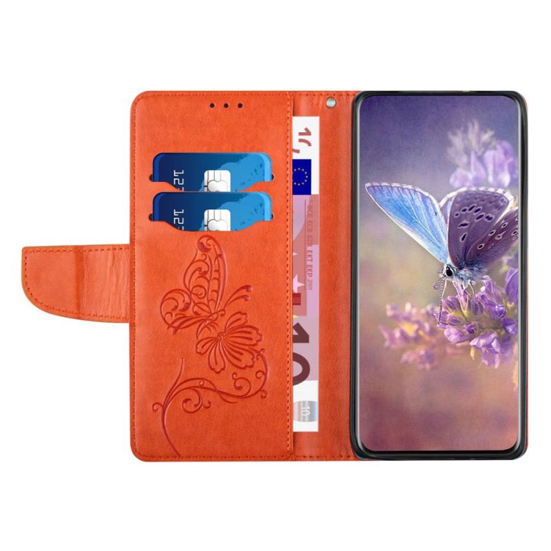 Capa Folio Para Samsung Galaxy A13 De Cordão Borboleta Bicolor Com Alça