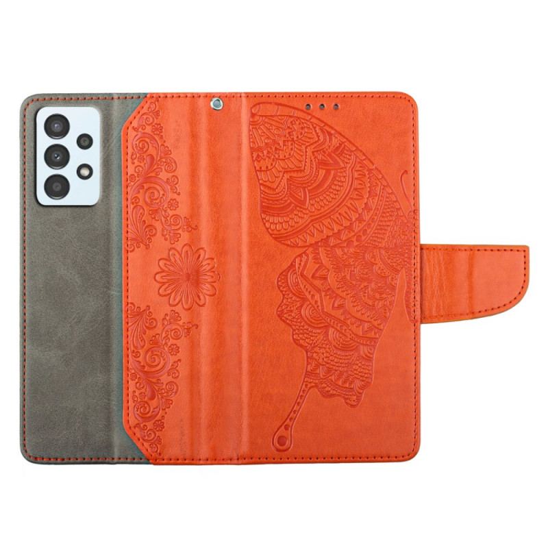 Capa Folio Para Samsung Galaxy A13 De Cordão Borboleta Bicolor Com Alça