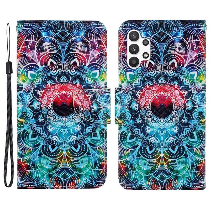 Capa Folio Para Samsung Galaxy A13 De Cordão Mandala De Tiras Chamativas