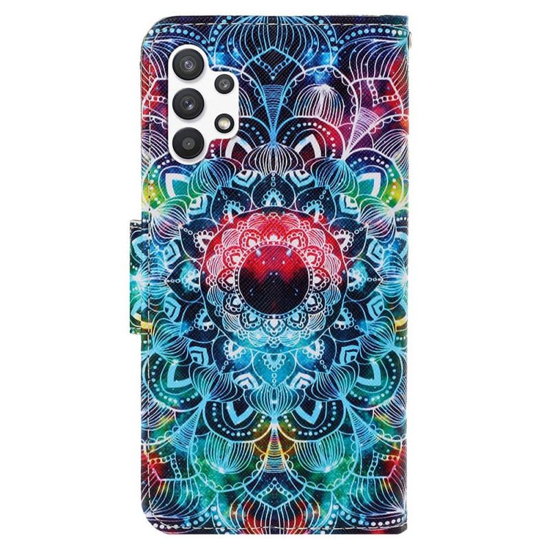 Capa Folio Para Samsung Galaxy A13 De Cordão Mandala De Tiras Chamativas