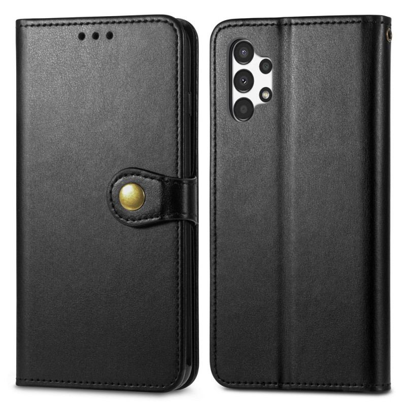 Capa Folio Para Samsung Galaxy A13 Couro Falso E Fecho Vintage