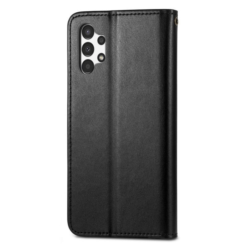 Capa Folio Para Samsung Galaxy A13 Couro Falso E Fecho Vintage