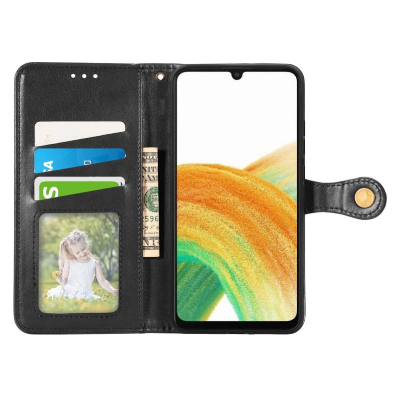 Capa Folio Para Samsung Galaxy A13 Couro Falso E Fecho Vintage