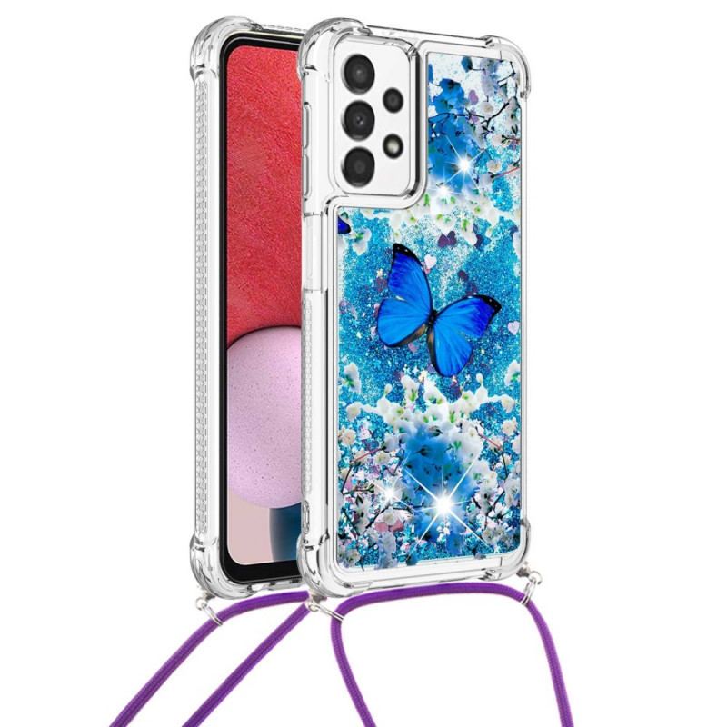 Capa Para Samsung Galaxy A13 De celular Borboletas De Lantejoulas Com Cordão