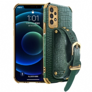 Capa Para Samsung Galaxy A13 Estilo Crocodilo Com Alça De Suporte