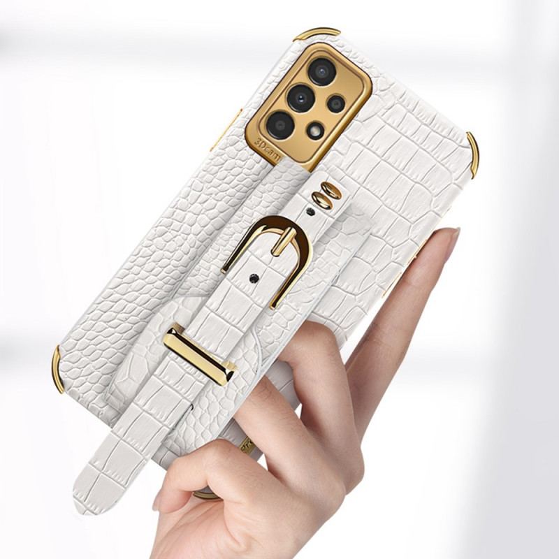 Capa Para Samsung Galaxy A13 Estilo Crocodilo Com Alça De Suporte