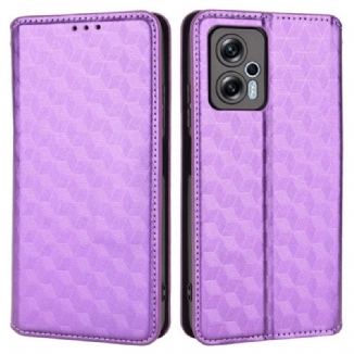 Capa De Celular Para Poco X4 GT Flip Efeito Couro Cubo 3d