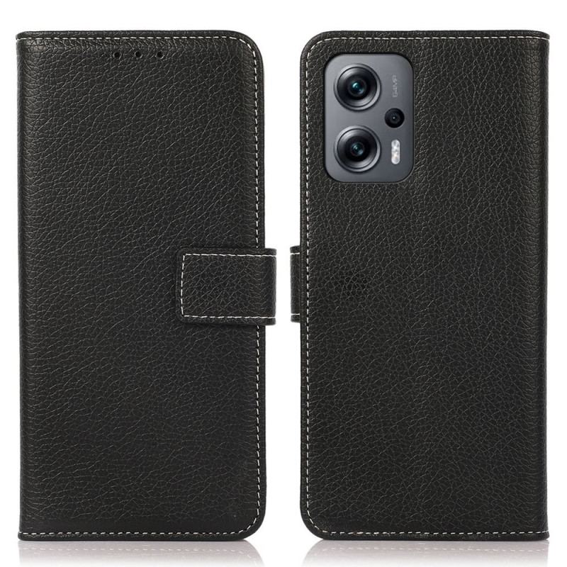 Capa Flip Para Poco X4 GT Costura Litchi Couro Sintético