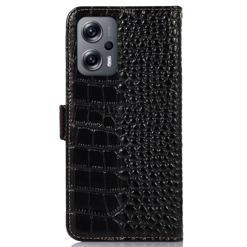 Capa Flip Para Poco X4 GT Couro Genuíno Estilo Crocodilo Rfid