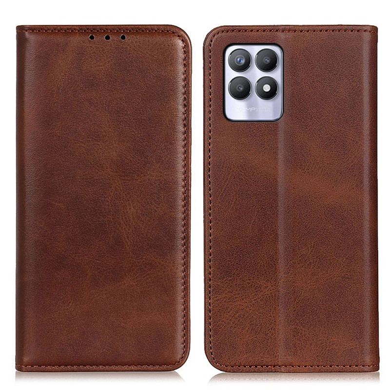 Capa De Celular Para Realme 8i Flip Couro Rachado Elegância