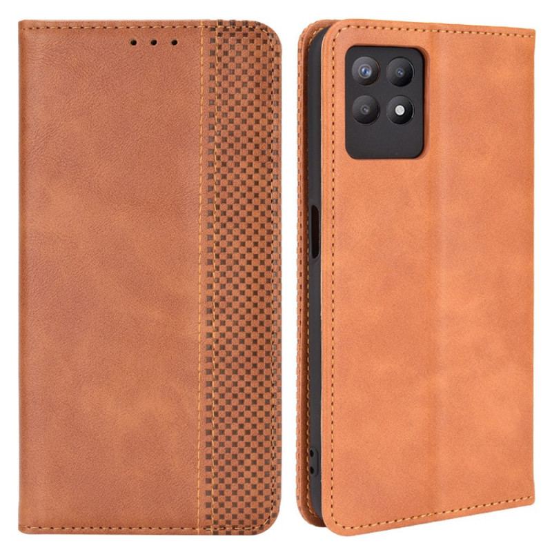 Capa De Celular Para Realme 8i Flip Efeito Couro Vintage Estilizado