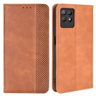 Capa De Celular Para Realme 8i Flip Efeito Couro Vintage Estilizado