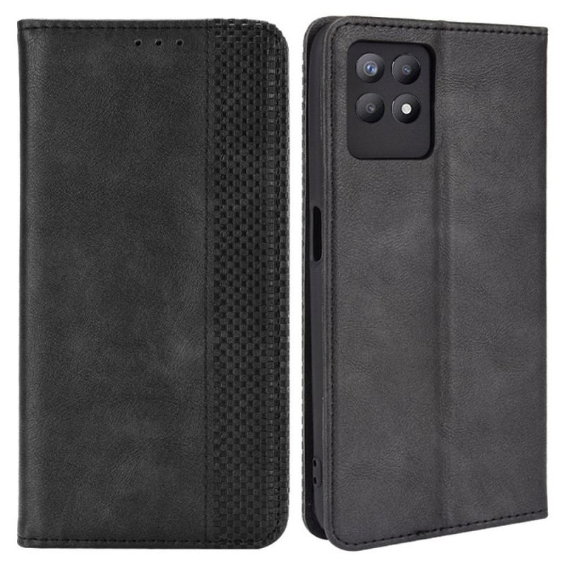 Capa De Celular Para Realme 8i Flip Efeito Couro Vintage Estilizado