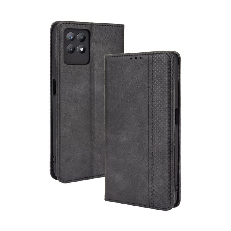 Capa De Celular Para Realme 8i Flip Efeito Couro Vintage Estilizado